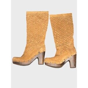 UGG‎ Australia Women's Brown Leather 18" Arroyo 4" Heel Knee High Boots Size 9